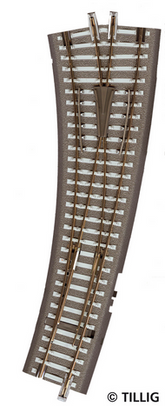 Tillig 83862, Innenbogenweiche, Bettungsgleis, links 15° / TT - H0m